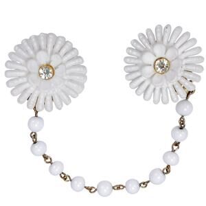 Vintage 1950s Sweater Clip Glass Bead Daisy Thermoset Rhinestone Cardigan Guard